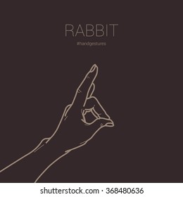 Rabbit hand gesture. Isolated vector line illustration. Blank space to insert text or design. 
