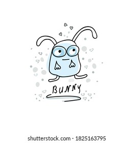 Rabbit hand-drawn. Bunny. Doodle. Black line on a white background. Hare. Vector illustration.