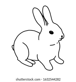 Rabbit hand-drawn contour line drawing. Black and white image.Easter bunny.For postcards, printing on fabric.Cute animal.Doodles.Vector illustration