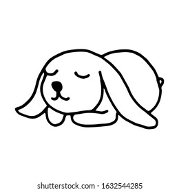 Rabbit hand-drawn contour line drawing. Black and white image.Easter bunny.For postcards, printing on fabric.Cute animal.Doodles.Vector illustration