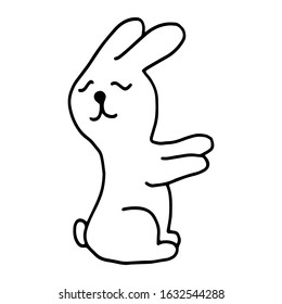 Rabbit hand-drawn contour line drawing. Black and white image.Easter bunny.For postcards, printing on fabric.Cute animal.Doodles.Vector illustration
