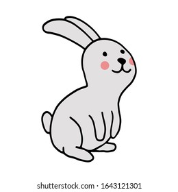 Rabbit hand-drawn contour line drawing. Easter bunny.For postcards, printing on fabric.Cute animal.Doodles.Vector illustration