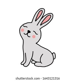 Rabbit hand-drawn contour line drawing. Easter bunny.For postcards, printing on fabric.Cute animal.Doodles.Vector illustration
