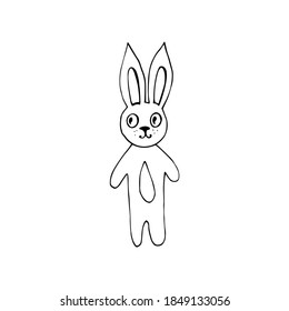 Rabbit hand-drawn contour line drawing. Black and white image. Cute animal. Doodles. Vector illustration 