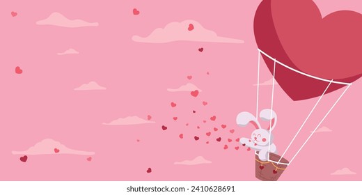 rabbit handing out hearts on Valentine's Day, adorable vector illustration