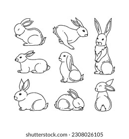 rabbit handrawn doodle illustration vector set