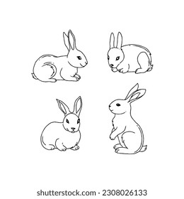 rabbit handrawn doodle illustration vector set