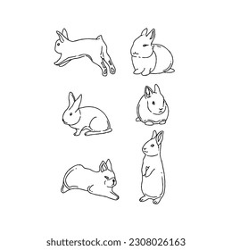 rabbit handrawn doodle illustration vector set