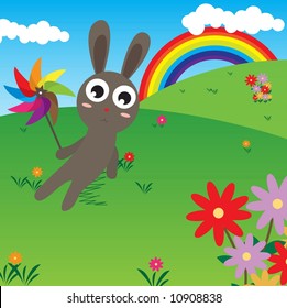 a rabbit happily at the forest