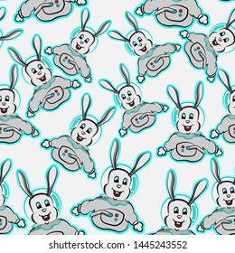 rabbit happy astronaut, cute bunny outer space seamless pattern vector, funny animal pet, fun, cartoon, can be used for t-shirt print, kids wear fashion design, fabric, web, wallpaper and all other