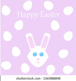 Rabbit, happy Easter banner, white eggs and cute bunny on pink background, for printing and typography.