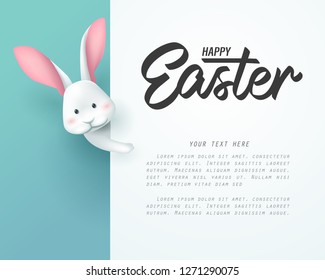 Rabbit and happy Easter board banner, vector art and illustration.