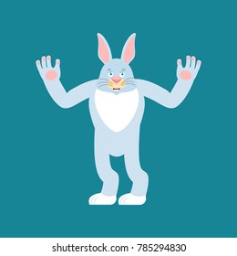 Rabbit happy. Hare merry emotions. Animal Joyful. Easter Vector illustration