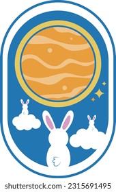 Rabbit Happy Mid Autumn Festival Full Moon Illustration Graphic Element Card