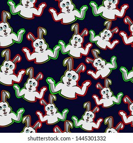 rabbit happy whatever expression, funny, bunny, animal, cute, fun, cartoon seamless pattern, can be used for t-shirt print, kids wear fashion design,
