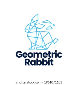 rabbit hare bunny geometric polygonal tech logo vector icon illustration