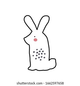 Rabbit or hare character design. Cute cartoon animal vector illustration. Abstract icon for baby posters, art prints, fashion apparel or stickers.