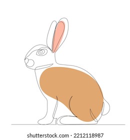 Rabbit, Hare Drawing In One Continuous Line, Isolated Vector