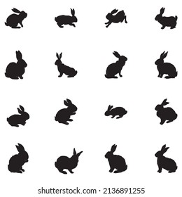 Rabbit and Hare Easter collection set - vector silhouette. Can be used as a stencil or template for festive decorations, postcards, shop windows, logos, etc.