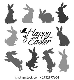 ウサギとハレのイースターコレクション ベクターシルエット ハッピーイースター のベクター画像素材 ロイヤリティフリー Shutterstock