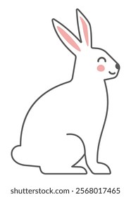 Rabbit hare for the Easter holiday, white smiling joyful with pink ears. Vector illustration.