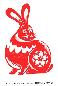 Rabbit or hare with flowers, chinese horoscope