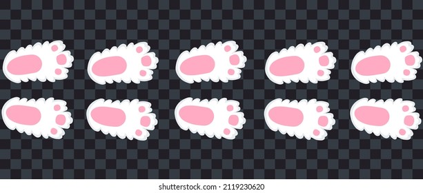 Rabbit hare footprint steps in white color.  Vector bunny trail