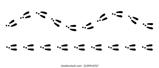 Rabbit or hare footprint trail. Bunny foot prints on snow. Rabbit paw steps. Hare steps track. Vector illustration isolated on white background in flat style.