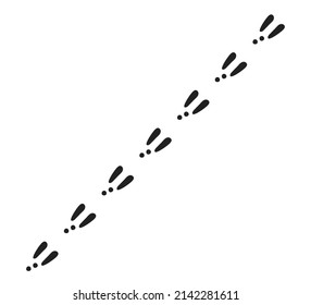 Rabbit or hare footprint trail. Bunny foot prints on snow. Rabbit paw steps. Hare steps track. Vector illustration isolated on white background in flat style.