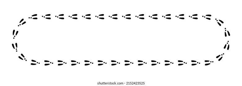 Rabbit or hare footprint trail. Bunny foot prints on snow. Rabbit paw steps. Hare steps track. Blank frame template. Vector illustration isolated on white background in flat style.