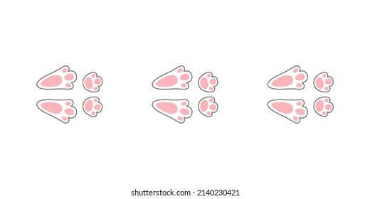 Rabbit or hare footprint trail. Easter bunny foot prints. Rabbit paw steps. Hare steps track on snow. Vector illustration isolated on white background in flat style.