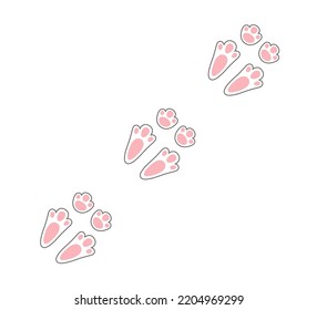 Rabbit or hare footprint trail. Easter bunny foot prints. Rabbit paw steps on snow. Hare steps track. Vector illustration isolated on white background in flat style.