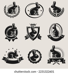 Rabbit and hare label and icon set. Collection rabbit icons. Vector