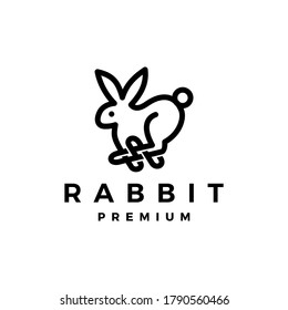 rabbit hare outline monoline logo vector icon illustration