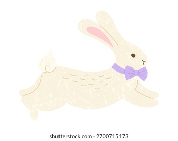 Coelho ou lebre com ilustração de vetor de textura de fita. Bonito coelho adorável para cartão de Páscoa feliz, cartão postal, convite, cartaz. Desenho animado cômico extravagante coelho animal Páscoa símbolos conceito