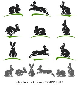 Rabbit and hare set. Collection rabbit icons. Vector