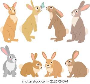 rabbit, hare set flat design , cartoon isolated vector