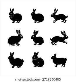Hase und Hase Silhouette Icons Set - Vektorgrafik von Hasen Posen, Formen und Texturen