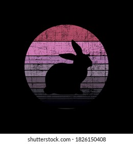 Kaninchen, Hase, Silhouette. Vintage-Logo, Retrodruck, Plakat für Metzgerei, Kaninchensilhouette. Logo-Vorlage für Fleischgeschäfte, Fleischgeschäft. Schwarz-Weiß-Silhouette-Kaninchen. T-Shirt-Design