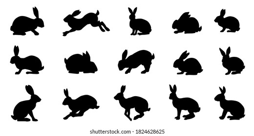 rabbit and hare silhouettes on white background