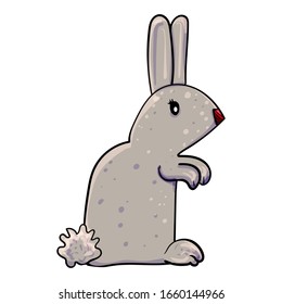 Rabbit or hare sitting, cartoon style illustration