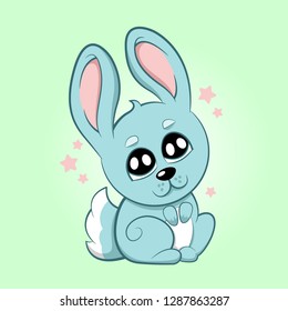 Rabbit or hare in the style of kawaii. Vector illustration in pastel colors.Cute little Bunny