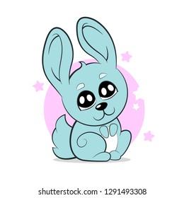 Rabbit or hare in the style of kawaii. Vector illustration in pastel colors.Cute little Bunny