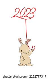 Rabbit, hare, symbol of the year 2023 on a white background, vector illustration
