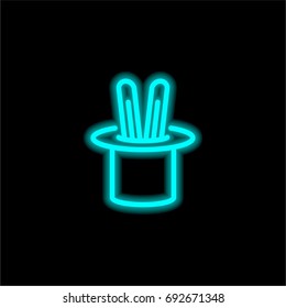 Rabbit in the Hat blue glowing neon ui ux icon. Glowing sign logo vector