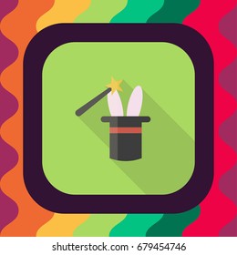 rabbit in hat flat icon with long shadow, vector illustration
