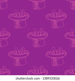 Rabbit in hat hand drawn doodle vector seamless pattern