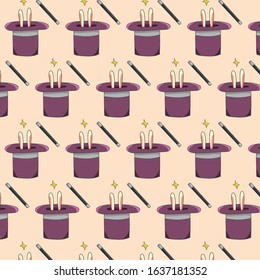 rabbit in hat hand drawn pattern template vector