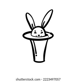 A rabbit in a hat. Hand-drawn vector doodle illustration