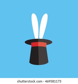 a rabbit in a hat illustration isolated in a light blue background